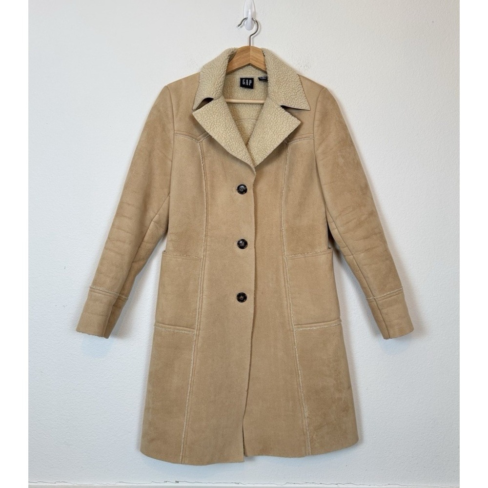 Tan Wool-Blend Coat with Shearling Collar